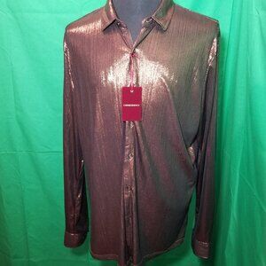 Consequence Metallic Bronze Long Sleeve Button Up Dress Shirt Mens Medium NWT